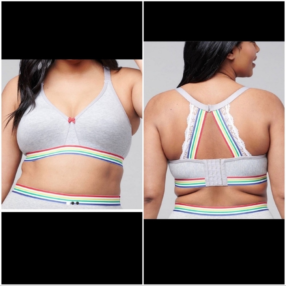 Cacique Unlined Full Coverage No-wire Bra 44C Gray Rainbow Stripes